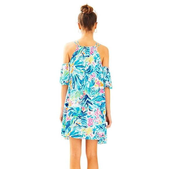 Lilly Pulitzer Women Bellamie Open Cold Shoulder Serene Blue Swing Dress Small - Picture 11 of 11